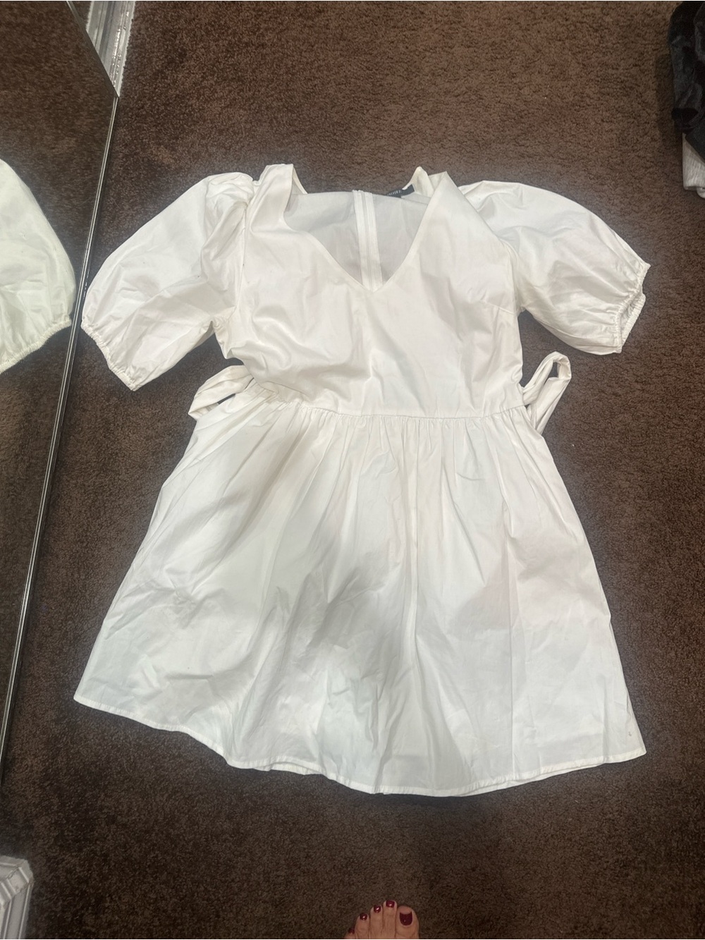 Girls White Puff Sleeve Cotton Dress